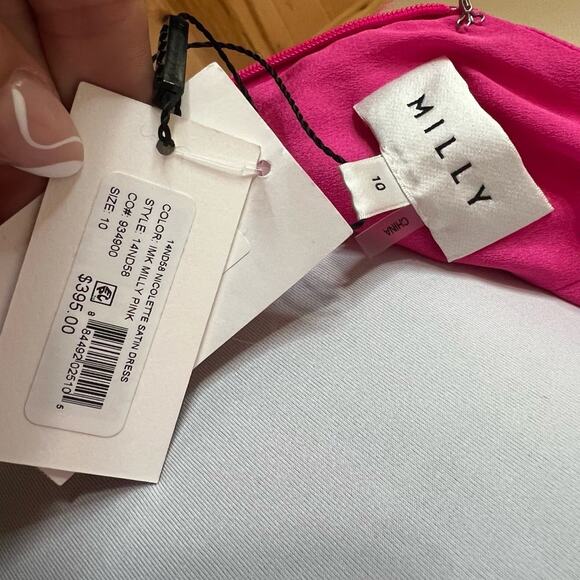 Milly Nicolette Womens Hot Pink Halter Ruched Satin Midi Dress Chic NEW 10 - Picture 6 of 7